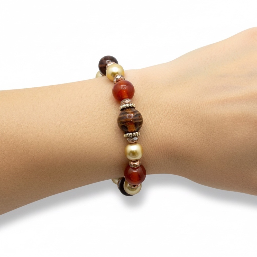 Handmade Amber Glass Beaded 7” Bracelet